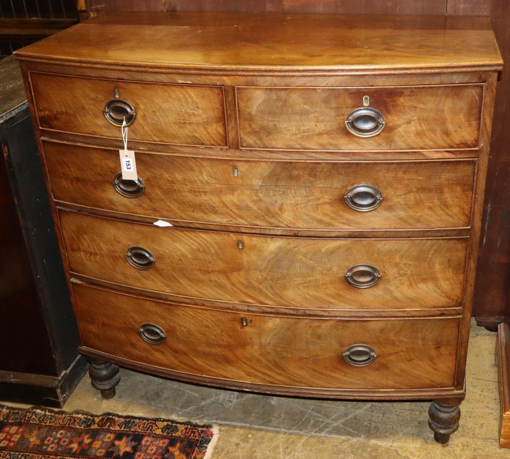 An early Victorian mahogany bowfront chest, W.106cm, D.54cm, H.102cm